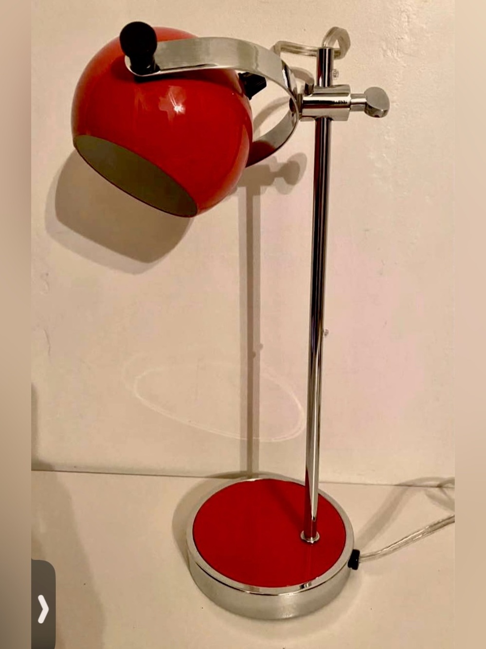 Retro Eyeball Lamp Chrome Petite Desk Lamp Red Vintage mcm mid century Atomic